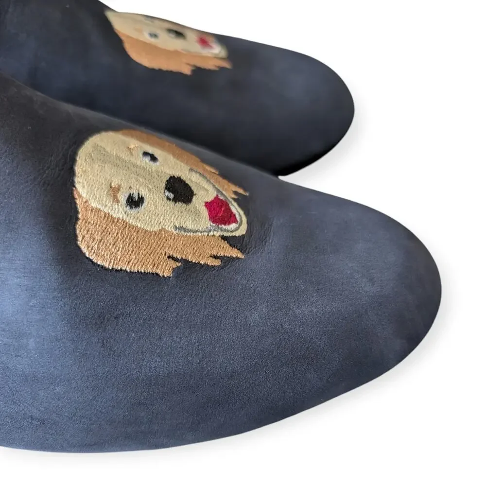 Del Toro x Saks Fifth Avenue Dog Embroidered Navy Blue House Slippers Mens 10.5